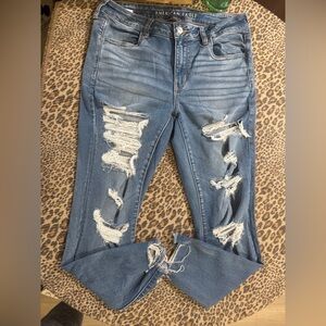 American Eagle Outfitters Ripped Blue Skinny Jeans Next Level Stretch